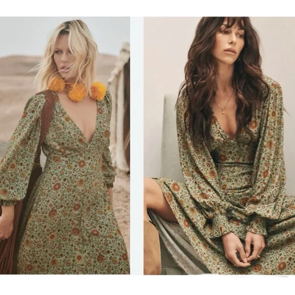 NWT! Spell x Free People "The Lady Untamed" Floral Gown in Matcha Med MSRP $289 - Picture 7 of 14